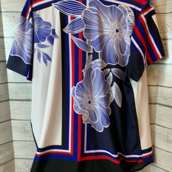 Nygard Women's Floral Shirt 2XL Blue & White Soft Stretch V Neck Pullover Boho - Picture 4 of 12